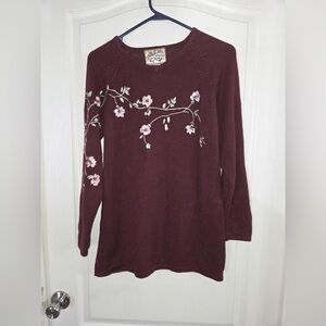 Heirloom Women’s Burgundy Embroidered Floral Sweater Sz M. D-1164